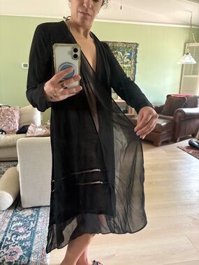 Neiman Marcus Black Sheer Draped Cover-Up